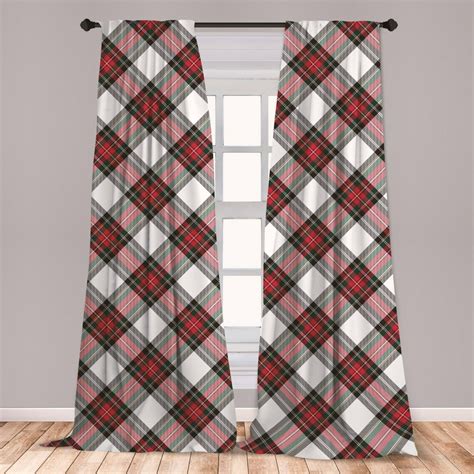 Tartan Curtains 2 Panels Set Traditional Plaid With Diagonal Lines And