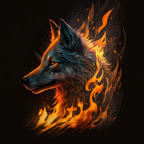 Flaming Wolf Head Generative Ai Stock Illustration Illustration Of