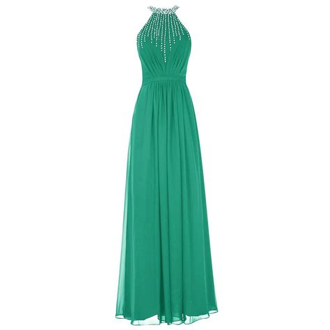 Light Green Crystal Beaded Jewel Neck Prom Dress Sexy Open Back Long Prom Dress Elegant