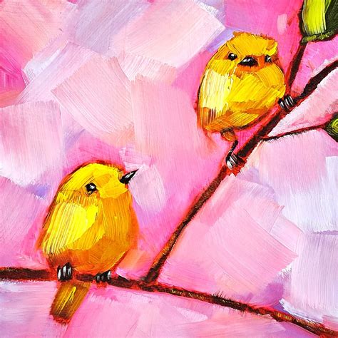 Canary Painting Bird Original Art Couple Bird Oil Painting Animal Small