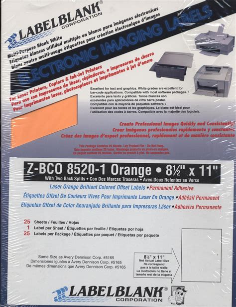 25 8 12 X 11 Full Sheet Orange Colored Laser Labels Z Bco 8520 1