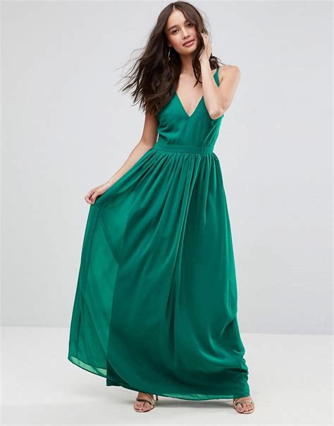 Lyst Asos Deep Plunge Tie Back Cami Maxi Dress In Green