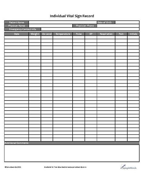 Printable Blank Vital Signs Chart