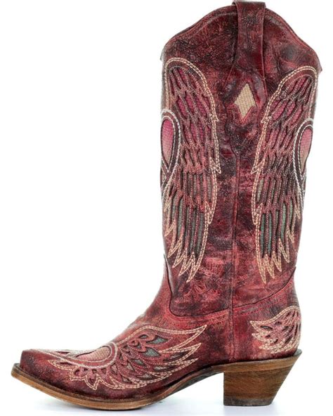 Corral Womens Red Wings And Heart Inlay Boots Snip Toe Taupe