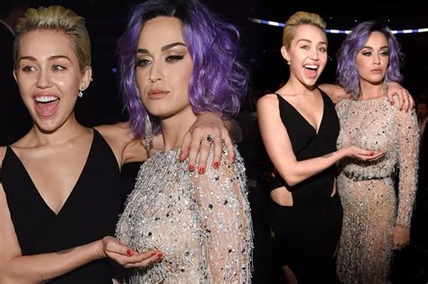 Grammys 2015 Miley Cyrus Cops A Feel As She Grabs Katy Perrys Boobs
