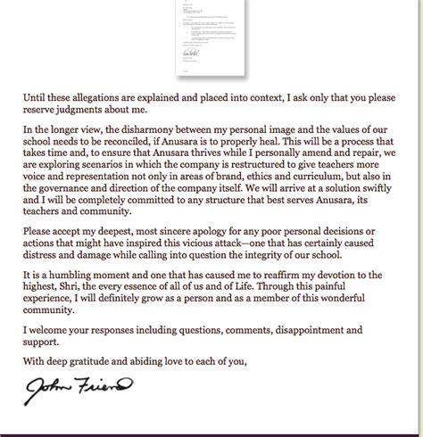 Dear 'name of employee', this is a warning letter being issued to you due to your inappropriate behavior with a customer on. John Friend: Response to Allegations, a letter to the ...