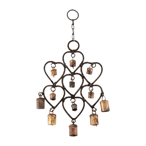 Rustic Metal 12 Bell Heart Wind Chime Wind Chimes Garden Patio Decor