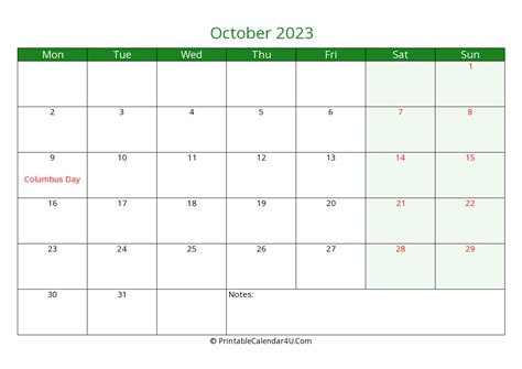 2023 October Calendars Printablecalendar4ucom