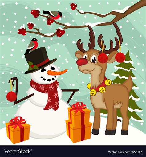 Reindeer Snowman Christmas Royalty Free Vector Image