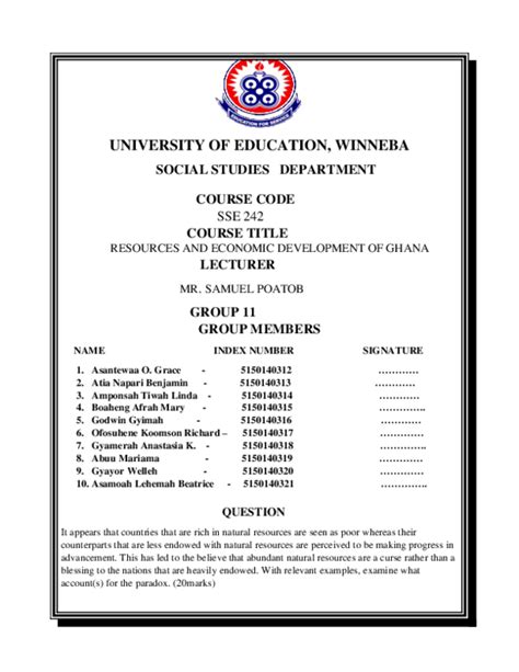 (DOC) UNIVERSITY OF EDUCATION, WINNEBA SOCIAL STUDIES DEPARTMENT COURSE CODE SSE 242 COURSE ...