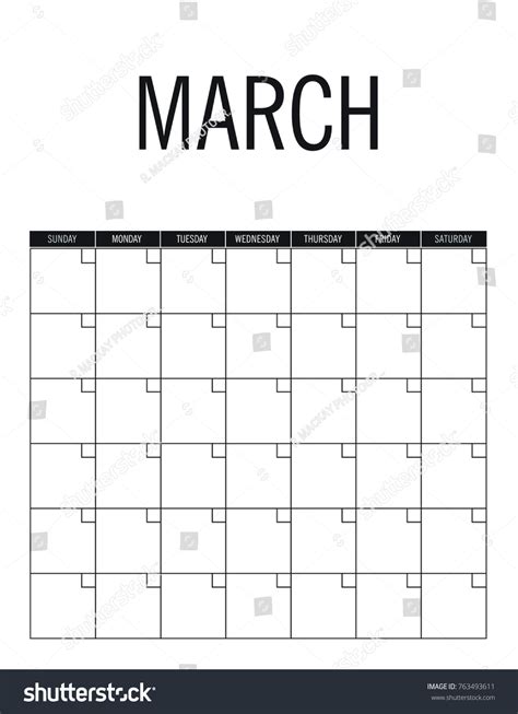 March Blank Calendar Page No Dates Stock Vector Royalty Free