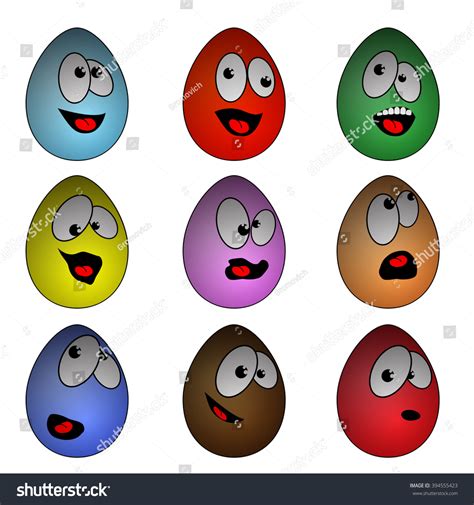 Cartoon Eggs With Many Expressions Funny Easter Eggs Nine Colored
