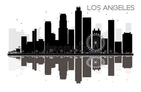 Los Angeles City Skyline Black And White Silhouette Stock Vector