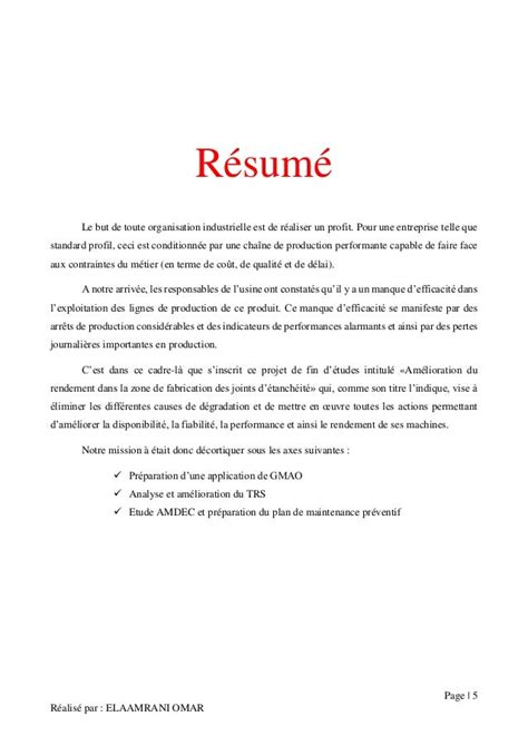 Resume Rapport De Stage Pfe