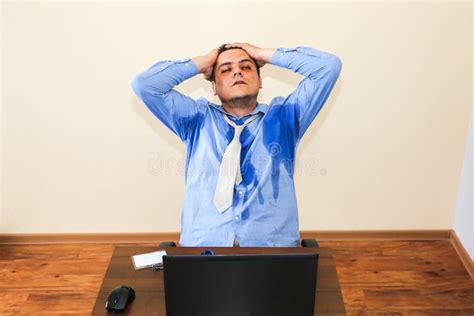 Sweating Office Worker Wet Shirt Bad Work Conditions Unhappy Manager
