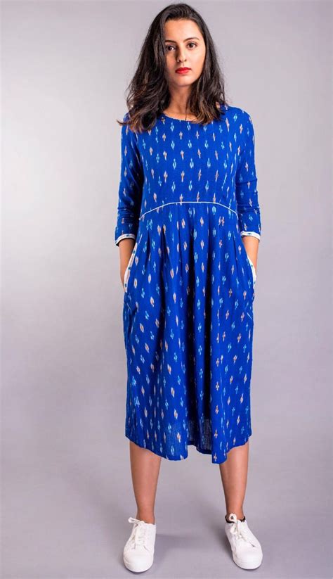 Ikat Midi Dress Indian Ikat Dress Bluedress Blue Ikat Handwoven