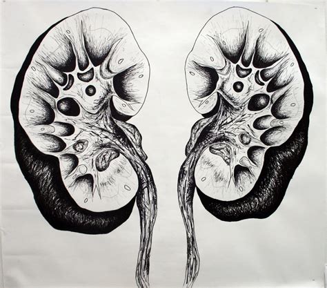 An Image Of Two Human Kidneys In Black And White Ink On A Piece Of Paper