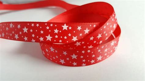 3m Printed Ribbon Grosgrain 16mm Stars Red