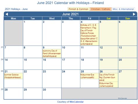 Print Friendly June 2021 Finland Calendar For Printing