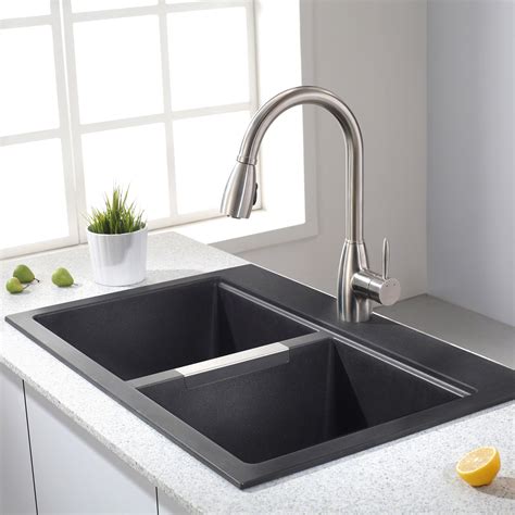 Buy deep kitchen sink and get the best deals at the lowest prices on ebay! Kraus 33.5" x 22" Dual Mount 50/50 Double Bowl Granite ...