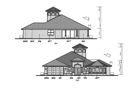 2d Cad Drawing Rear And Front Side Sloping Roof Elevation Of Huge