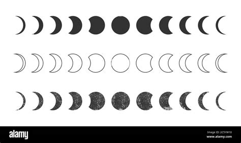 Moon Phases Astronomy Icon Silhouette Symbol Set Full Moon And