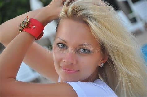 Portrait Of A Beautiful Young Blonde Girl Classical Slavic Appearance