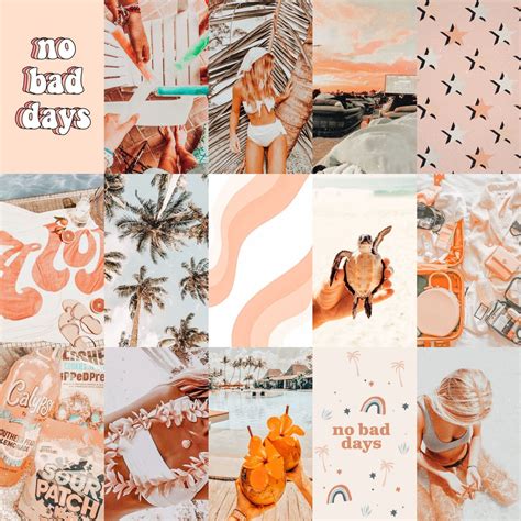 Peach Beach Vsco Aesthetic Wall Collage Kit 60pcs Digital Etsy