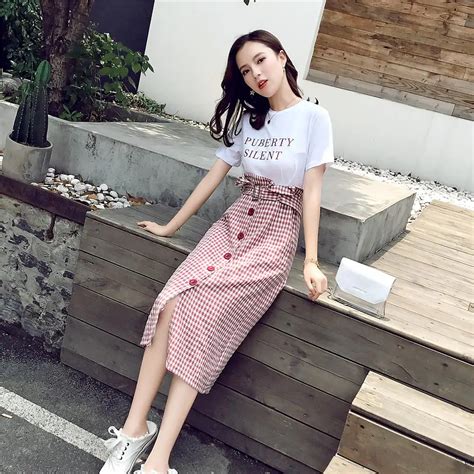 Korean Style Fashion Cute Girls Summer Wear Fake Two Piece Clothes Letters Print Red Yellow