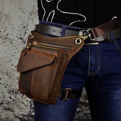 Fashion Personality Genuine Leather Waist Thigh Bags For Men Travel