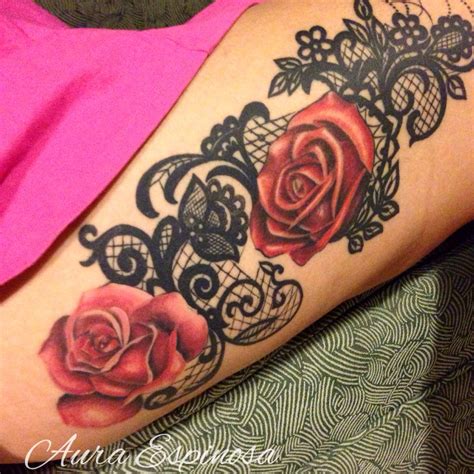 Lace Tattoo With Roses Done By Our Resident Artist Aura Espinosa Lace Tattoo Lace Tattoo