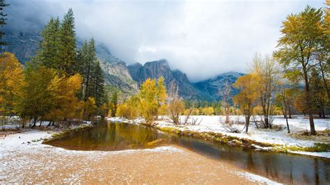 Wallpaper Early Winter Nature Landscape Trees Snow River Mountains 1920x1200 Hd Picture Image