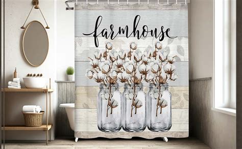 Jawo Rustic Floral Shower Curtain Farmhouse Cotton Flower In Gray Mason Jar Rustic