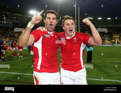 Wales Mike Phillips And Jonathan Davies Right Celebrate Victory