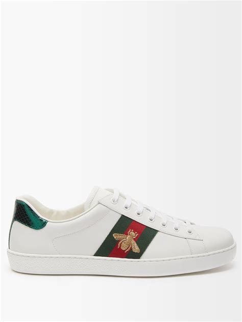 White Ace Bee Embroidered Leather Trainers Gucci Matches Uk