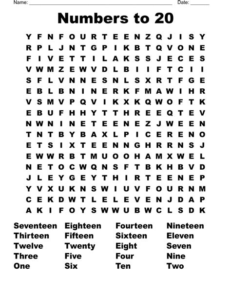 Number 0 20 Word Search Wordmint