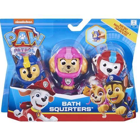 Paw Patrol Pack Of 3 Marshall Chase And Skye Blister Bath Squirter