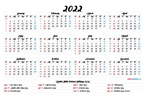 20 2022 Calendar With Holidays Printable Free Download Printable