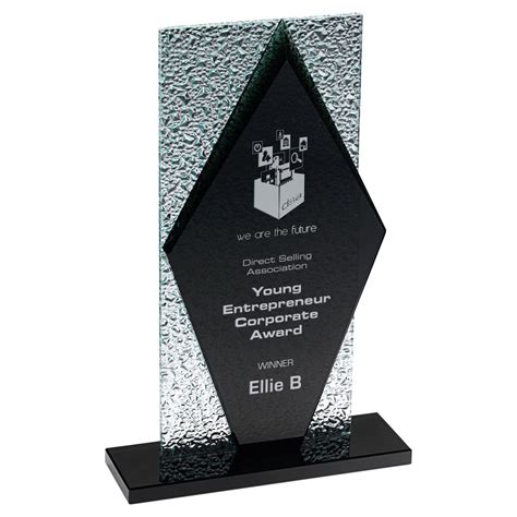 Diamond Glass Plaque Award With Frosted Backdrop Black 23cm 9