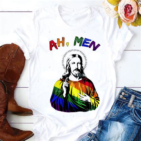 Jesus Funny Print T Shirts Summer Rainbow Pride Graphic Shirts Woman Lesbians Gay Bisexuals