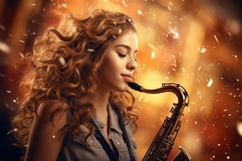 Premium Ai Image Girl Playing Saxophone With Music Notes In Background