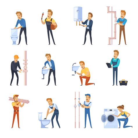 Working Plumbers Flat Color Icons Set 480522 Vector Art At Vecteezy