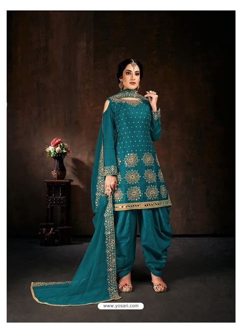 Buy Blue Heavy Designer Party Wear Velvet Punjabi Patiala Suit
