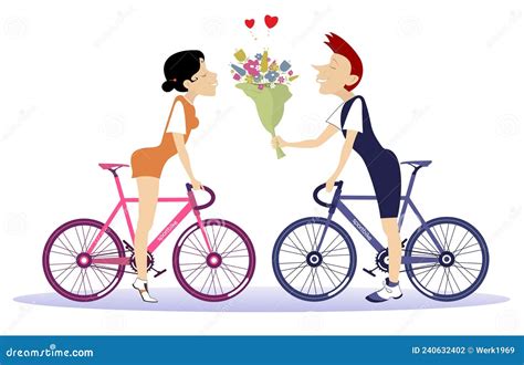 Man And Woman Riding Bicycle Love Couple Rides Bikes Illustration Stock Vector Illustration