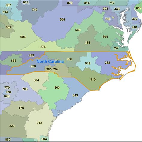 North Carolina Area Code Maps North Carolina Telephone Area Code Maps