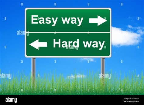 Easy Way Hard Way Concept Road Sign On Sky Background Stock Photo Alamy