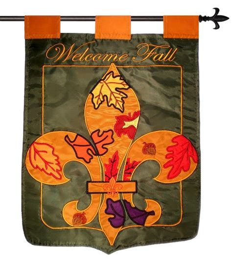 Welcome Fall Fleur De Lis Double Applique House Flag Fall House Flags