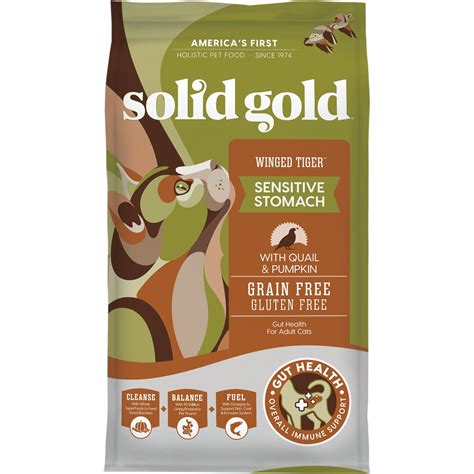 Includes product analysis, ingredient lists, nutritional breakdown and calorie counts. Solid Gold Winged Tiger Quail & Pumpkin Holistic Grain ...