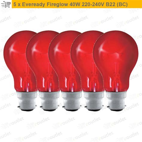 5 X Eveready Red Fireglow Flame Effect Gls Light Bulb Bayonet B22bc