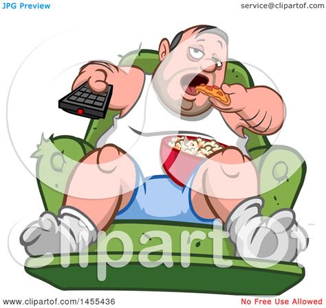 Clipart Of A Cartoon Chubby White Man Couch Potato